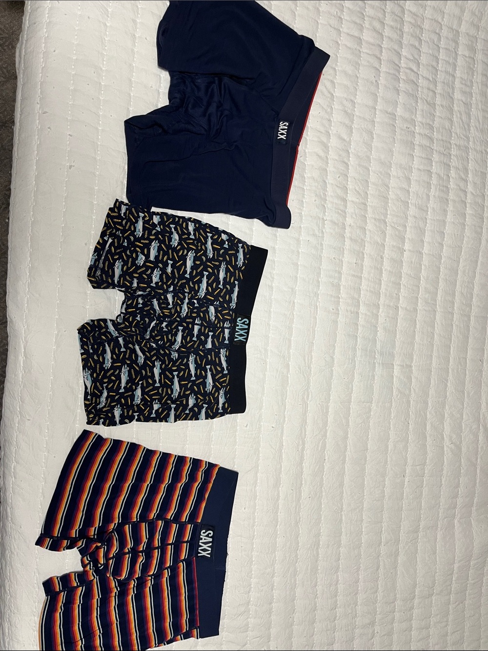 Saxx Men's Navy, Multicolor Pattern & Navy Rainbow-Strip Boxer Briefs - 3 Pack